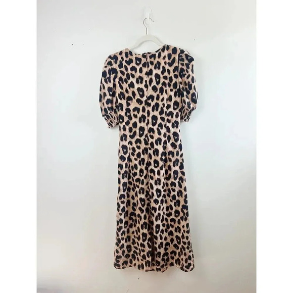 Minueto Cheetah Print Midi Dress Puff Sleeves Wrap Style Size M - Picture 2 of 10